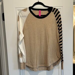Zaket & Plover Mixed-Pattern Sweater in Beige, Black & Cream